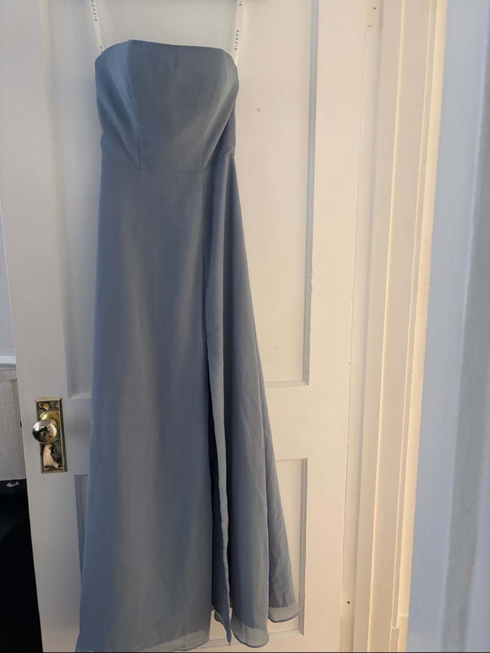 Azazie Strapless A-Line Dress in Dusty Blue